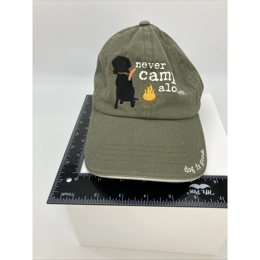 Dog Is Good Never Camp Alone Strap Back Dad Hat Adjustable Cap Dog Lover Camping